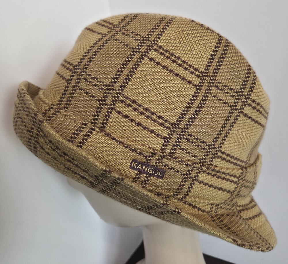 Kangol Men's Plaid Fedora Size XL Brown Golden Beige Tartan Streetwear Travel